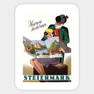 Vintage Travel Poster Austria Happy Holidays Steriermark Sticker